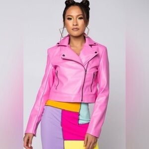 Azalea Wang Pink Faux Leather Moto Jacket